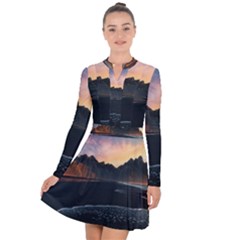 Beach Volcano Ocean Sunset Sunrise Iceland Long Sleeve Panel Dress by danenraven