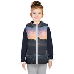 Beach Volcano Ocean Sunset Sunrise Iceland Kids  Hooded Puffer Vest by danenraven