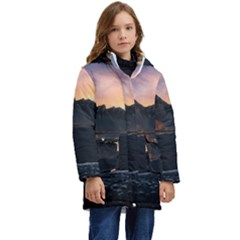 Beach Volcano Ocean Sunset Sunrise Iceland Kid s Hooded Longline Puffer Jacket by danenraven