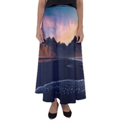 Beach Volcano Ocean Sunset Sunrise Iceland Flared Maxi Skirt by danenraven