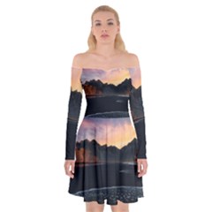 Beach Volcano Ocean Sunset Sunrise Iceland Off Shoulder Skater Dress by danenraven