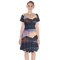 Beach Volcano Ocean Sunset Sunrise Iceland Short Sleeve Bardot Dress by danenraven