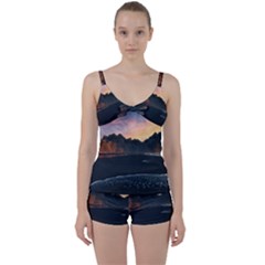 Beach Volcano Ocean Sunset Sunrise Iceland Tie Front Two Piece Tankini by danenraven