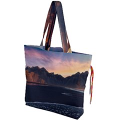 Beach Volcano Ocean Sunset Sunrise Iceland Drawstring Tote Bag by danenraven