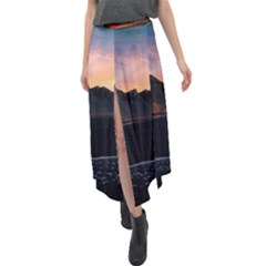 Beach Volcano Ocean Sunset Sunrise Iceland Velour Split Maxi Skirt by danenraven