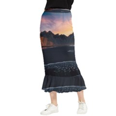 Beach Volcano Ocean Sunset Sunrise Iceland Maxi Fishtail Chiffon Skirt by danenraven