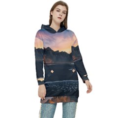 Beach Volcano Ocean Sunset Sunrise Iceland Women s Long Oversized Pullover Hoodie