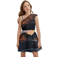 Beach Volcano Ocean Sunset Sunrise Iceland Kids  One Shoulder Party Dress by danenraven