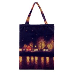 Night Houses River Bokeh Leaves Fall Autumn Classic Tote Bag by danenraven