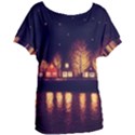 Night Houses River Bokeh Leaves Fall Autumn Women s Oversized Tee View1