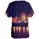 Night Houses River Bokeh Leaves Fall Autumn Women s Oversized Tee View2