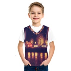 Night Houses River Bokeh Leaves Fall Autumn Kids  Basketball Tank Top by danenraven