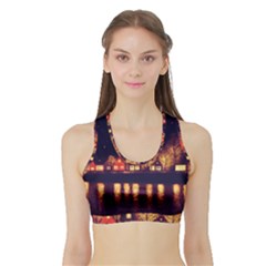 Night Houses River Bokeh Leaves Fall Autumn Sports Bra With Border by danenraven