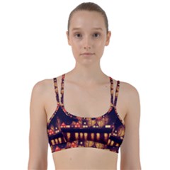 Night Houses River Bokeh Leaves Fall Autumn Line Them Up Sports Bra by danenraven