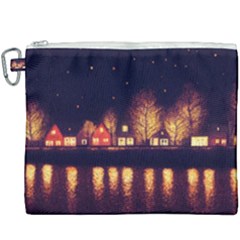 Night Houses River Bokeh Leaves Fall Autumn Canvas Cosmetic Bag (xxxl) by danenraven