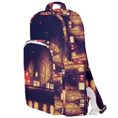 Night Houses River Bokeh Leaves Fall Autumn Double Compartment Backpack by danenraven