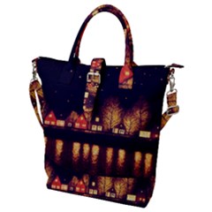 Night Houses River Bokeh Leaves Fall Autumn Buckle Top Tote Bag by danenraven