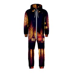 Night Houses River Bokeh Leaves Fall Autumn Hooded Jumpsuit (kids) by danenraven