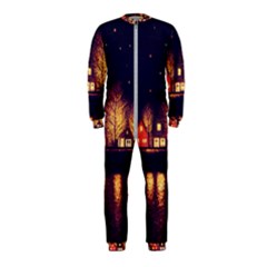 Night Houses River Bokeh Leaves Fall Autumn Onepiece Jumpsuit (kids) by danenraven