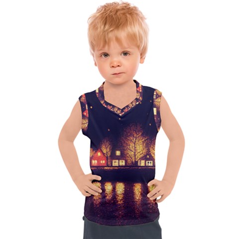 Night Houses River Bokeh Leaves Fall Autumn Kids  Sport Tank Top by danenraven