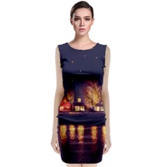 Night Houses River Bokeh Leaves Fall Autumn Classic Sleeveless Midi Dress by danenraven