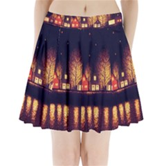 Night Houses River Bokeh Leaves Fall Autumn Pleated Mini Skirt by danenraven