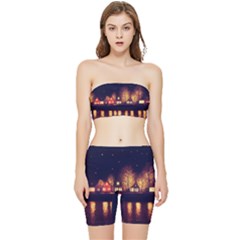 Night Houses River Bokeh Leaves Fall Autumn Stretch Shorts And Tube Top Set by danenraven