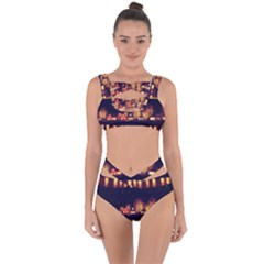 Night Houses River Bokeh Leaves Fall Autumn Bandaged Up Bikini Set  by danenraven