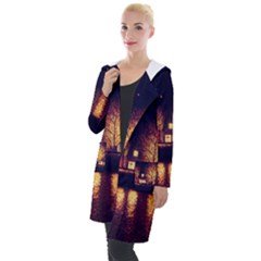 Night Houses River Bokeh Leaves Fall Autumn Hooded Pocket Cardigan by danenraven