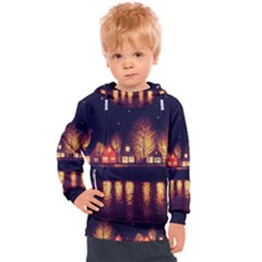 Night Houses River Bokeh Leaves Fall Autumn Kids  Hooded Pullover by danenraven