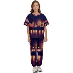 Night Houses River Bokeh Leaves Fall Autumn Kids  Tee And Pants Sports Set by danenraven