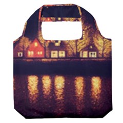 Night Houses River Bokeh Leaves Fall Autumn Premium Foldable Grocery Recycle Bag by danenraven