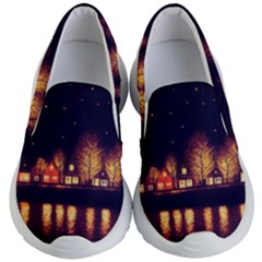 Night Houses River Bokeh Leaves Fall Autumn Kids Lightweight Slip Ons by danenraven