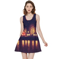 Night Houses River Bokeh Leaves Fall Autumn Inside Out Reversible Sleeveless Dress by danenraven