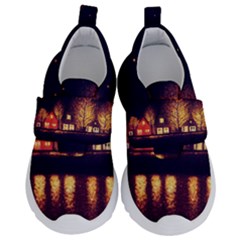 Night Houses River Bokeh Leaves Fall Autumn Kids  Velcro No Lace Shoes by danenraven