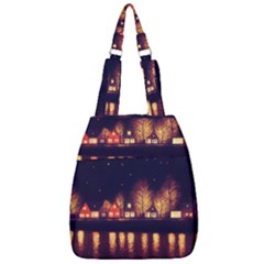 Night Houses River Bokeh Leaves Fall Autumn Center Zip Backpack by danenraven