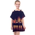 Night Houses River Bokeh Leaves Fall Autumn Kids  One Piece Chiffon Dress View1