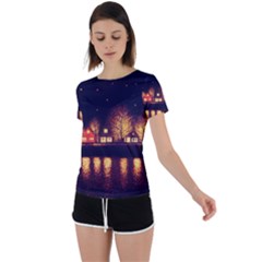 Night Houses River Bokeh Leaves Fall Autumn Back Circle Cutout Sports Tee by danenraven