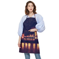 Night Houses River Bokeh Leaves Fall Autumn Pocket Apron by danenraven