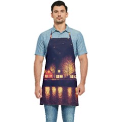 Night Houses River Bokeh Leaves Fall Autumn Kitchen Apron by danenraven