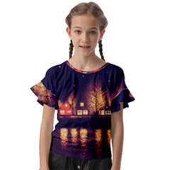 Night Houses River Bokeh Leaves Fall Autumn Kids  Cut Out Flutter Sleeves by danenraven