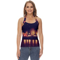 Night Houses River Bokeh Leaves Fall Autumn Basic Halter Top by danenraven