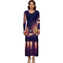 Night Houses River Bokeh Leaves Fall Autumn Long Sleeve Velour Longline Maxi Dress View1