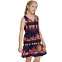 Night Houses River Bokeh Leaves Fall Autumn Kids  Sleeveless Tiered Mini Dress View3