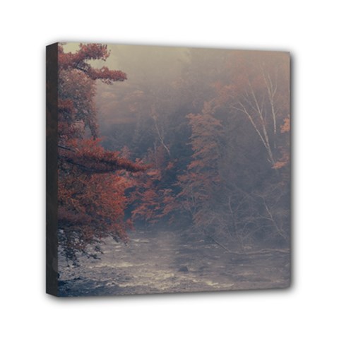 Morning River Forest Autumn Misty Morning Stream Mini Canvas 6  X 6  (stretched) by danenraven