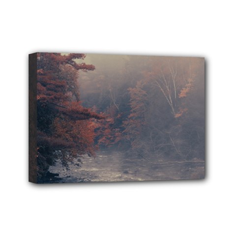 Morning River Forest Autumn Misty Morning Stream Mini Canvas 7  X 5  (stretched) by danenraven