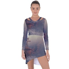 Morning River Forest Autumn Misty Morning Stream Asymmetric Cut-out Shift Dress by danenraven