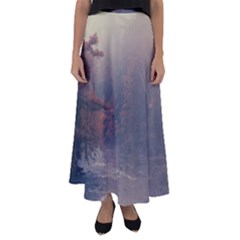 Morning River Forest Autumn Misty Morning Stream Flared Maxi Skirt by danenraven