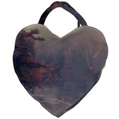 Morning River Forest Autumn Misty Morning Stream Giant Heart Shaped Tote by danenraven