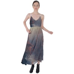 Morning River Forest Autumn Misty Morning Stream Tie Back Maxi Dress by danenraven